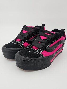VANS Knu Skate Platform Stacked Skateboarding Sneakers Black/Hot-Pink/Satin Lace
